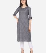 Grey Color printed Straight Kurta