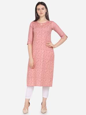 Pink Color printed Straight Kurta 1