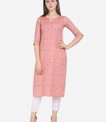 Pink Color printed Straight Kurta