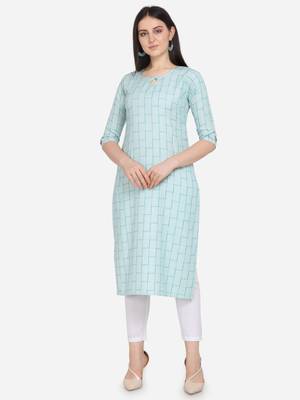 Turquoise color cotton blend Stright kurta 1