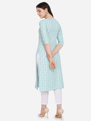 Turquoise color cotton blend Stright kurta 2