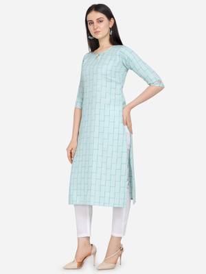 Turquoise color cotton blend Stright kurta 3