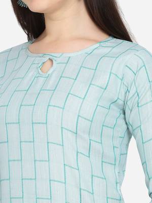 Turquoise color cotton blend Stright kurta 4
