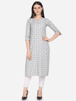 Grey Color Cotton Blend Straight Kurta 1