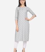 Grey Color Cotton Blend Straight Kurta