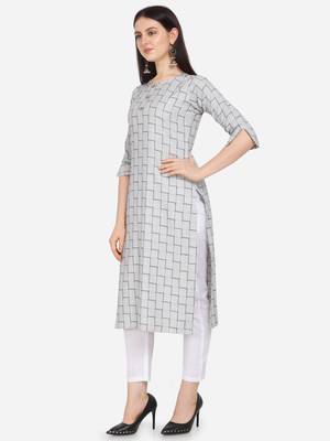 Grey Color Cotton Blend Straight Kurta 3