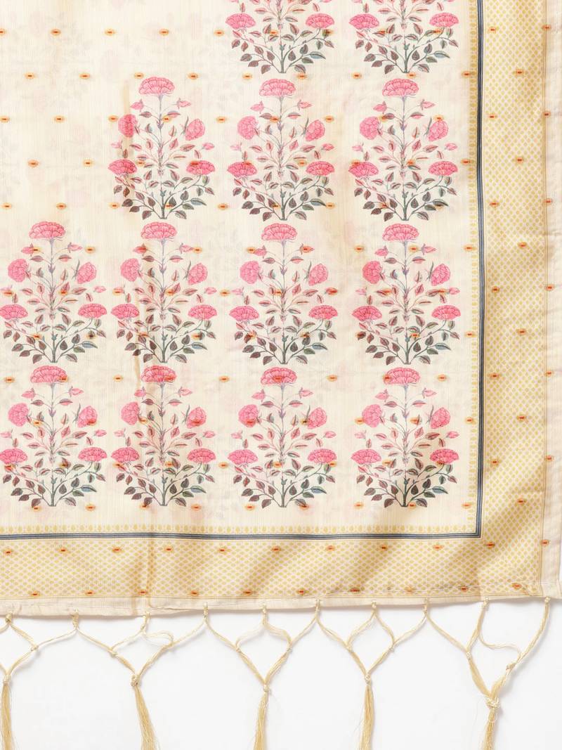 Sutram Bamboo Buti Silk Cream Digital Printed Dupatta