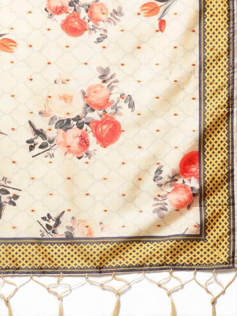 Sutram Bamboo Buti Silk Cream Digital Printed Dupatta