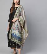 Sutram Bamboo Buti Silk Grey Digital Printed Dupatta