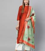 Sutram Bamboo Buti Silk Cyan Green Digital Printed Dupatta