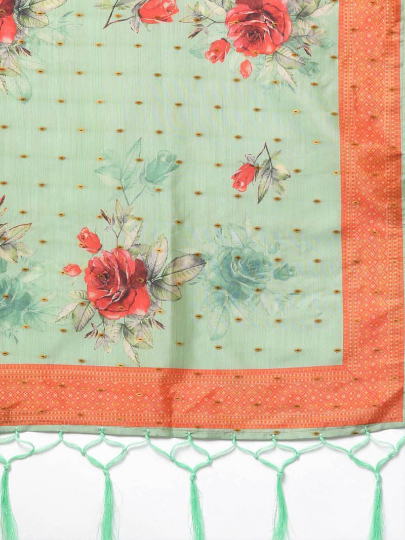 Sutram Bamboo Buti Silk Cyan Green Digital Printed Dupatta