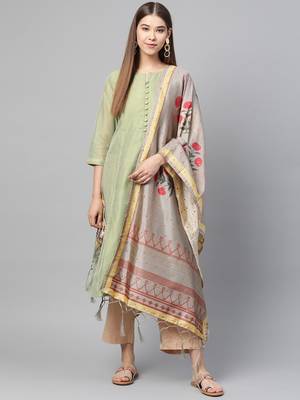 Sutram Bamboo Buti Silk Grey Digital Printed Dupatta 1