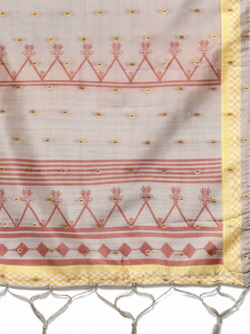 Sutram Bamboo Buti Silk Grey Digital Printed Dupatta