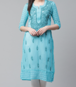 Lucknowi Chikan Kurti Hakoba Style Blue