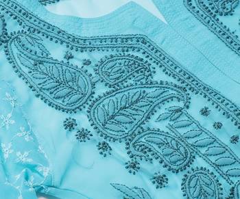 Lucknowi Chikan Kurti Hakoba Style Blue 2