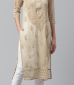 Lucknowi Chikan Kurti Hakoba Style Brown