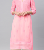 Lucknowi Chikan Kurti Hakoba Style Pink