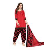 Blissta Women's Carrot Red Crepe Printed Unstitched Salwar Suit Dress Material