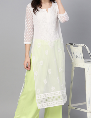 Lucknowi Chikan Kurti Hakoba Style WHITE 1