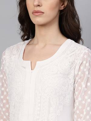 Lucknowi Chikan Kurti Hakoba Style WHITE 2