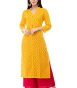 Yellow printed cotton ethnic-kurtis