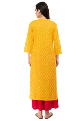 Yellow printed cotton ethnic-kurtis 2