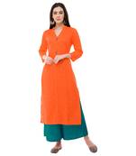 Orange printed cotton ethnic-kurtis