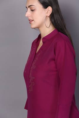 Maroon embroidered rayon ethnic-kurtis 4