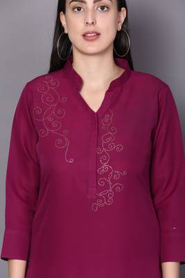Maroon embroidered rayon ethnic-kurtis 5