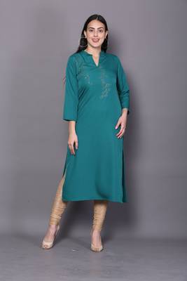 Blue embroidered rayon ethnic-kurtis 1