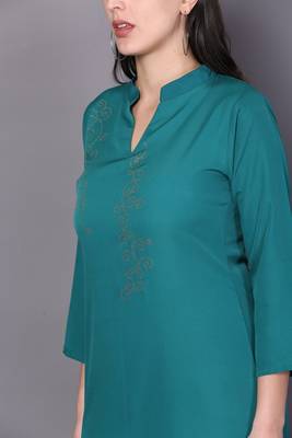 Blue embroidered rayon ethnic-kurtis 4