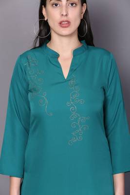 Blue embroidered rayon ethnic-kurtis 5
