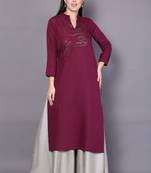 Maroon embroidered rayon ethnic-kurtis