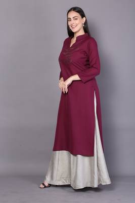 Maroon embroidered rayon ethnic-kurtis 3