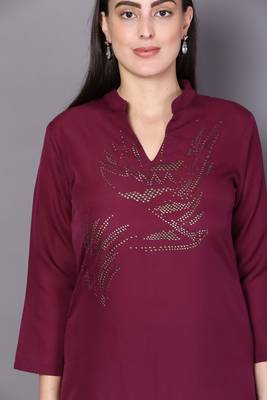 Maroon embroidered rayon ethnic-kurtis 5