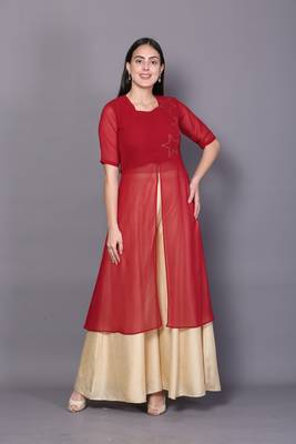 Red embroidered georgette ethnic-kurtis 1