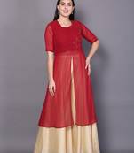 Red embroidered georgette ethnic-kurtis
