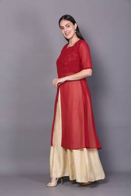 Red embroidered georgette ethnic-kurtis 3