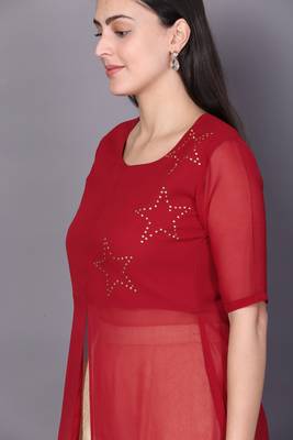 Red embroidered georgette ethnic-kurtis 4