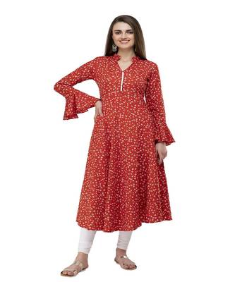Crepe Red Anarkali Printed Kurta 1