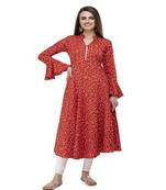 Crepe Red Anarkali Printed Kurta