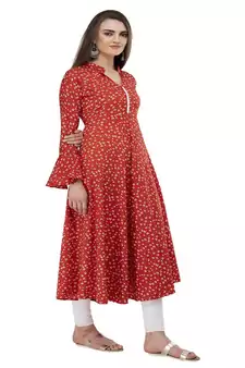 Crepe Red Anarkali Printed Kurta