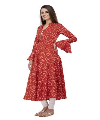 Crepe Red Anarkali Printed Kurta 3
