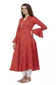 Crepe Red Anarkali Printed Kurta