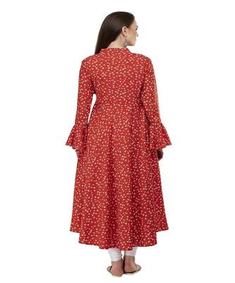 Crepe Red Anarkali Printed Kurta 5