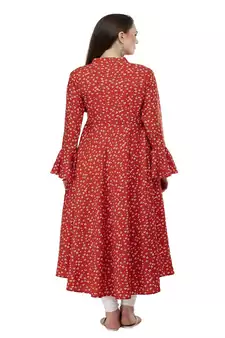 Crepe Red Anarkali Printed Kurta