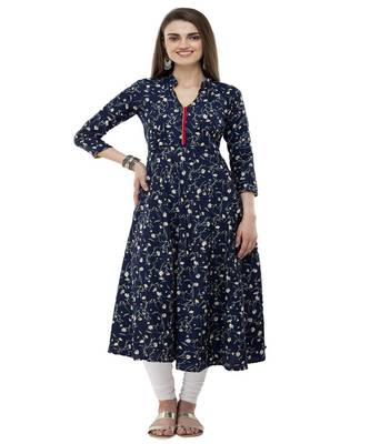 Crepe navy blue Anarkali Floral Kurta 1