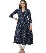 Crepe navy blue Anarkali Floral Kurta