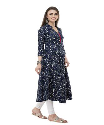 Crepe navy blue Anarkali Floral Kurta 2