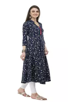 Crepe navy blue Anarkali Floral Kurta
